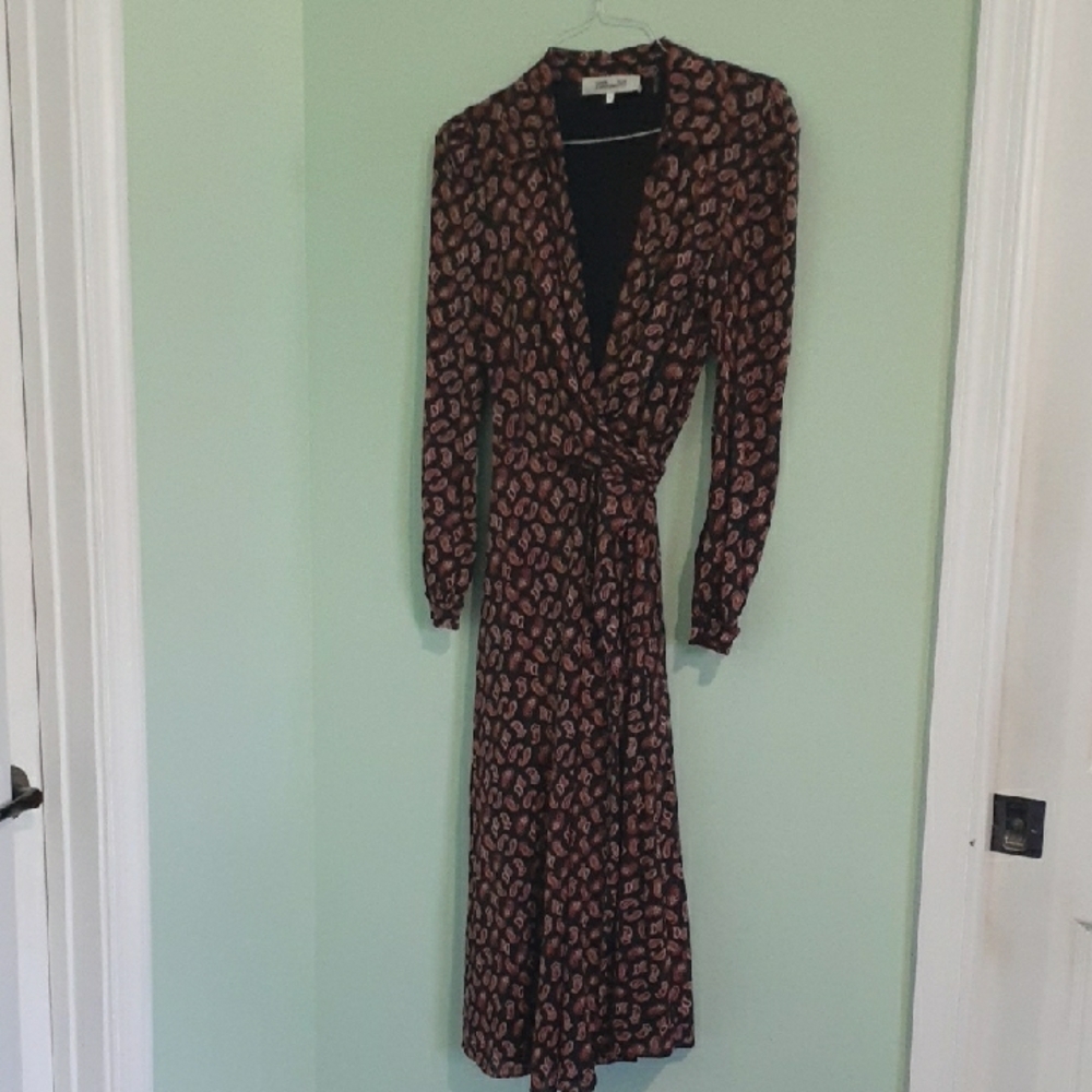 Elegant Black and Brown Wrap Dress
